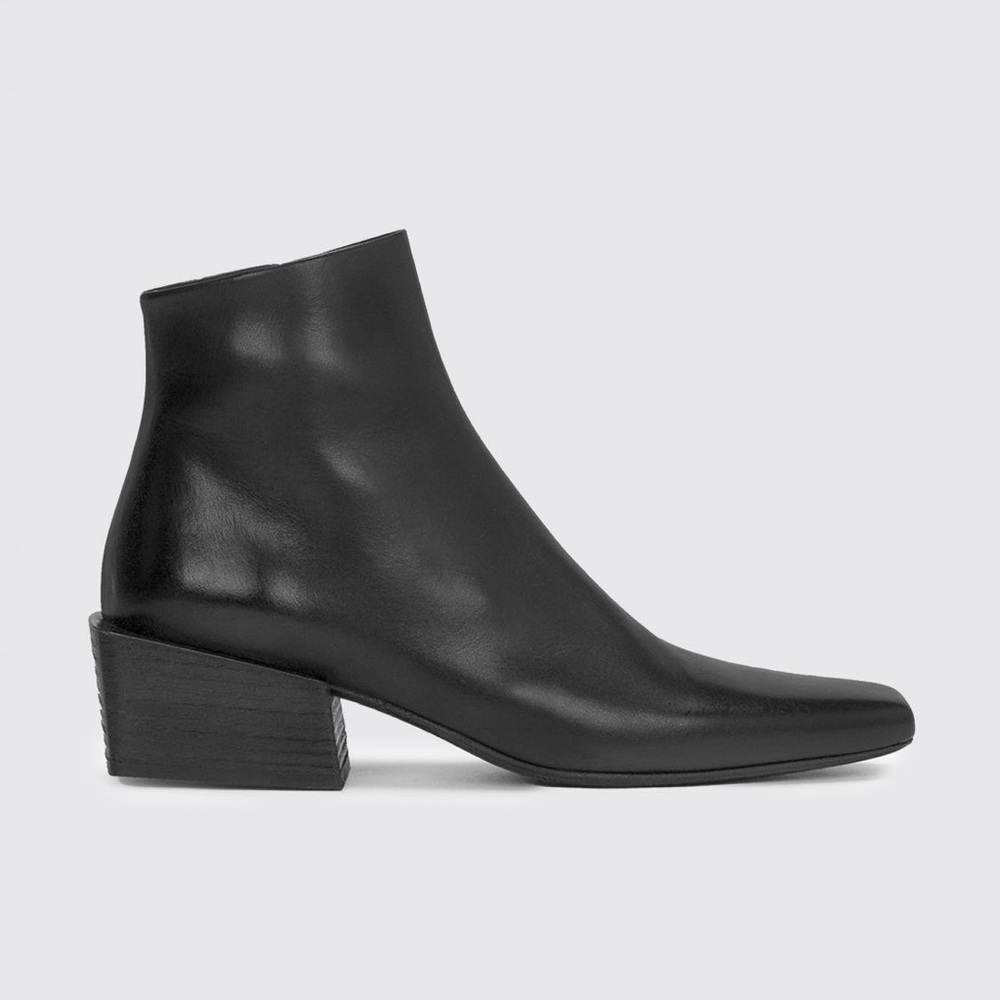 EUC Marsèll Pannelletto Black Leather Ankle Boots Square Point Toe Block Heel